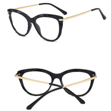Load image into Gallery viewer, European and American Cat&#39;s Eye Glasses Crystal Cutting Spring Leg Flat Mirror Anti-blue Light Lens Computer Glasses