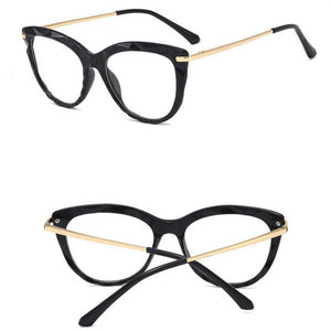 European and American Cat's Eye Glasses Crystal Cutting Spring Leg Flat Mirror Anti-blue Light Lens Computer Glasses