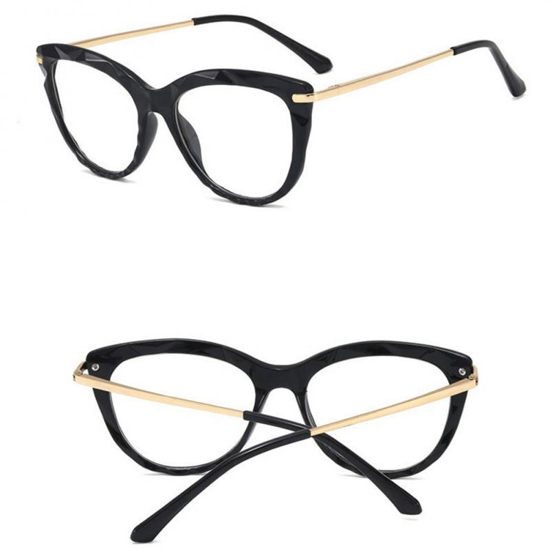 European and American Cat's Eye Glasses Crystal Cutting Spring Leg Flat Mirror Anti-blue Light Lens Computer Glasses