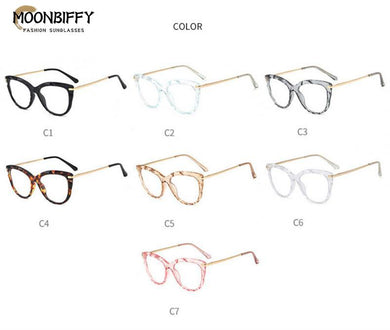 European and American Cat's Eye Glasses Crystal Cutting Spring Leg Flat Mirror Anti-blue Light Lens Computer Glasses