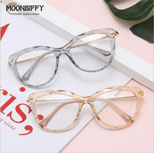 Load image into Gallery viewer, European and American Cat&#39;s Eye Glasses Crystal Cutting Spring Leg Flat Mirror Anti-blue Light Lens Computer Glasses