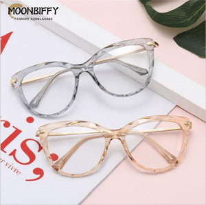 European and American Cat's Eye Glasses Crystal Cutting Spring Leg Flat Mirror Anti-blue Light Lens Computer Glasses