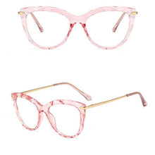 Load image into Gallery viewer, European and American Cat&#39;s Eye Glasses Crystal Cutting Spring Leg Flat Mirror Anti-blue Light Lens Computer Glasses