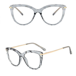 European and American Cat's Eye Glasses Crystal Cutting Spring Leg Flat Mirror Anti-blue Light Lens Computer Glasses