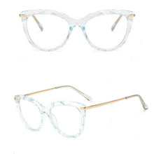 Load image into Gallery viewer, European and American Cat&#39;s Eye Glasses Crystal Cutting Spring Leg Flat Mirror Anti-blue Light Lens Computer Glasses