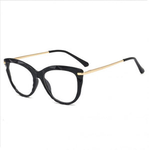 European and American Cat's Eye Glasses Crystal Cutting Spring Leg Flat Mirror Anti-blue Light Lens Computer Glasses