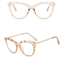 Load image into Gallery viewer, European and American Cat&#39;s Eye Glasses Crystal Cutting Spring Leg Flat Mirror Anti-blue Light Lens Computer Glasses