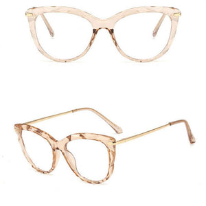 European and American Cat's Eye Glasses Crystal Cutting Spring Leg Flat Mirror Anti-blue Light Lens Computer Glasses