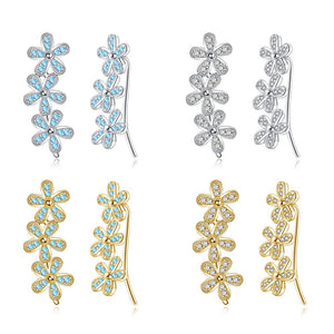 European and American Fashion Style Sterling Silver 925 Flower Earrings for Women Zircon Stud Earrings Real Silver Jewelry