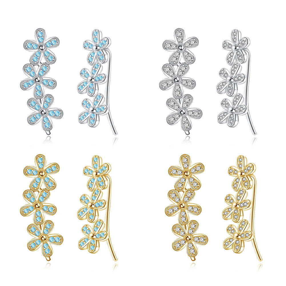 European and American Fashion Style Sterling Silver 925 Flower Earrings for Women Zircon Stud Earrings Real Silver Jewelry