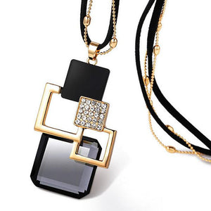 European and American New fashion Golden Hollow Geometric Big Crystal Stone Pendant Necklace Fine Jewelry for women personality
