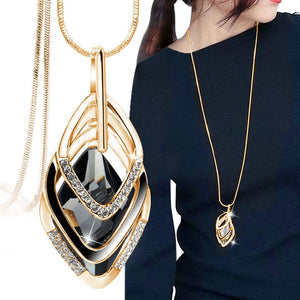 European and American New fashion Golden Hollow Geometric Big Crystal Stone Pendant Necklace Fine Jewelry for women personality
