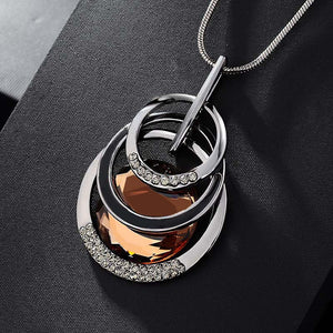 European and American New fashion Golden Hollow Geometric Big Crystal Stone Pendant Necklace Fine Jewelry for women personality