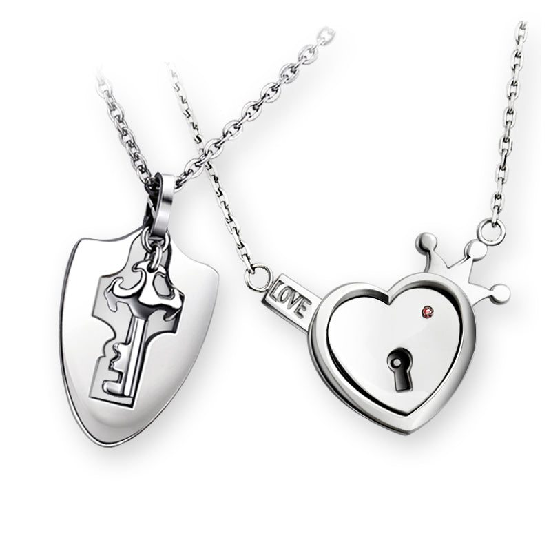 European and American fashion jewelry Key and Heart Lock I love you Couple Pendant Necklace Valentine's Bithd D Gift