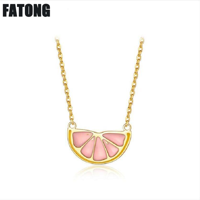 European and American style simple fashion drop powder oil paint grapefruit shape 925 silver necklace female J0254