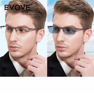 Evove Photochromic Glasses Men Chameleon Sunglasses Male Myopia Diopter semi rimless driving eyeglasses