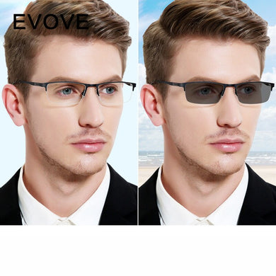 Evove Photochromic Glasses Men Chameleon Sunglasses Male Myopia Diopter semi rimless driving eyeglasses
