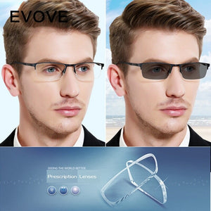 Evove Photochromic Glasses Men Chameleon Sunglasses Male Myopia Diopter semi rimless driving eyeglasses