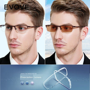Evove Photochromic Glasses Men Chameleon Sunglasses Male Myopia Diopter semi rimless driving eyeglasses