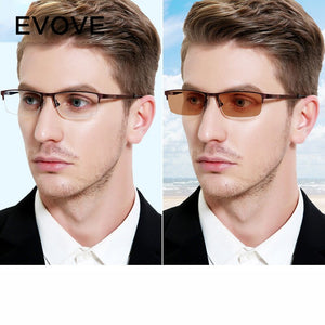 Evove Photochromic Glasses Men Chameleon Sunglasses Male Myopia Diopter semi rimless driving eyeglasses