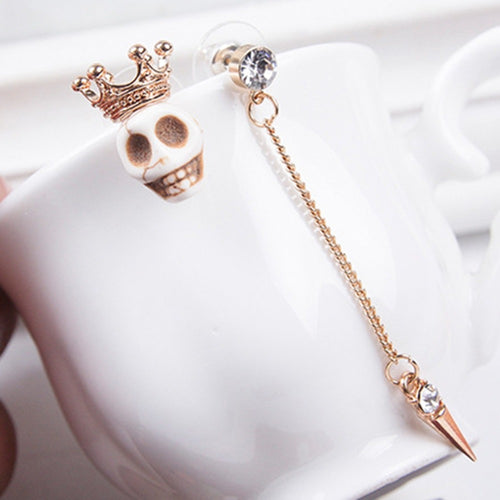 Exaggerated 1 Pair Crown Skull Asymmetric Long Tassel Spike Earrings For Women Stud Earrings Fashion Jewelry