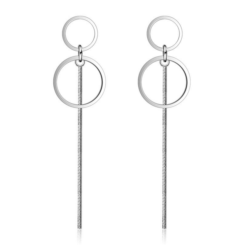 Exquisite Simple Fashion 925 Sterling Silver Circle Tassel Long Earrings Ear Line Women Jewelry boucle d'oreille S-E176