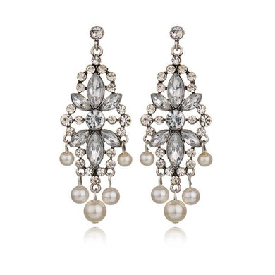 Exquisite modeling Pear tassel luxurious Crystal flower noble temperament hyperbole big long Stud Earring Women