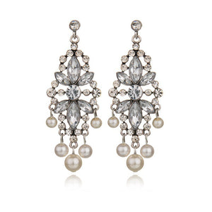 Exquisite modeling Pear tassel luxurious Crystal flower noble temperament hyperbole big long Stud Earring Women