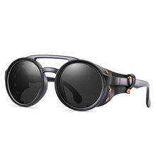 Load image into Gallery viewer, Eyecrafters Retro Round Steampunk Sunglasses With Leather Side Shileds Mens Womens  Vintage Designer Glasses Shades