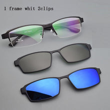 Load image into Gallery viewer, Eyeglasses Frame Alloy Male Big Belt Magnet Clip On Myopia Glasses Frame 3D Lens Polarized Sunglasses Sand Black  Night Vision