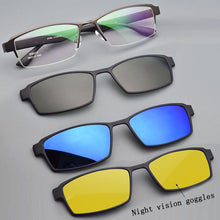 Load image into Gallery viewer, Eyeglasses Frame Alloy Male Big Belt Magnet Clip On Myopia Glasses Frame 3D Lens Polarized Sunglasses Sand Black  Night Vision
