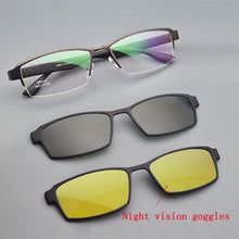 Load image into Gallery viewer, Eyeglasses Frame Alloy Male Big Belt Magnet Clip On Myopia Glasses Frame 3D Lens Polarized Sunglasses Sand Black  Night Vision