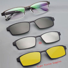 Load image into Gallery viewer, Eyeglasses Frame Alloy Male Big Belt Magnet Clip On Myopia Glasses Frame 3D Lens Polarized Sunglasses Sand Black  Night Vision