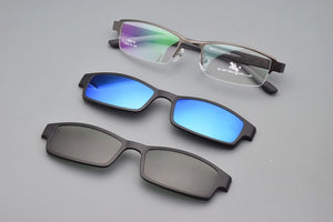 Eyeglasses Frame Alloy Male Big Belt Magnet Clip On Myopia Glasses Frame 3D Lens Polarized Sunglasses Sand Black  Night Vision