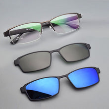 Load image into Gallery viewer, Eyeglasses Frame Alloy Male Big Belt Magnet Clip On Myopia Glasses Frame 3D Lens Polarized Sunglasses Sand Black  Night Vision