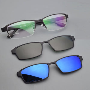 Eyeglasses Frame Alloy Male Big Belt Magnet Clip On Myopia Glasses Frame 3D Lens Polarized Sunglasses Sand Black  Night Vision