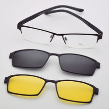 Load image into Gallery viewer, Eyeglasses Frame Alloy Male Big Belt Magnet Clip On Myopia Glasses Frame 3D Lens Polarized Sunglasses Sand Black  Night Vision