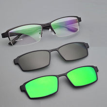 Load image into Gallery viewer, Eyeglasses Frame Alloy Male Big Belt Magnet Clip On Myopia Glasses Frame 3D Lens Polarized Sunglasses Sand Black  Night Vision