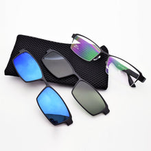 Load image into Gallery viewer, Eyeglasses Frame Alloy Male Big Belt Magnet Clip On Myopia Glasses Frame 3D Lens Polarized Sunglasses Sand Black  Night Vision