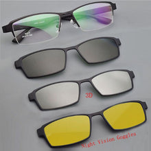Load image into Gallery viewer, Eyeglasses Frame Alloy Male Big Belt Magnet Clip On Myopia Glasses Frame 3D Lens Polarized Sunglasses Sand Black  Night Vision
