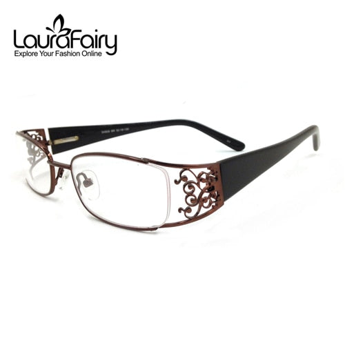 Eyewear Frame Optical Glasses  Carved Eyeglasses Women Optical Glasses Frame Stainless Steel Acetate Temple Spring