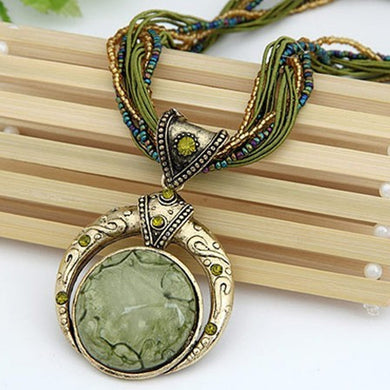 Vintage Necklace Jewelry Fashion Popular Retro Bohemia Style Multilayer Beads Chain Crystal Grain Pendant Necklace
