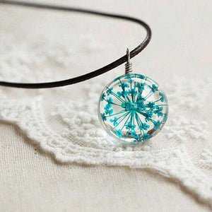 2016 Fashion Flower Lockets Necklace Leather Chain Four Leaf Clover Glass Cabochon Wish Bottle Pendant Necklace Jewelry