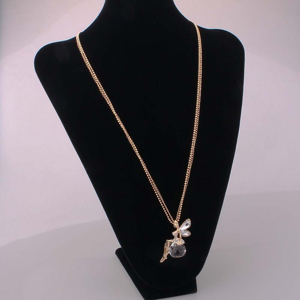 2017 New Fashion Gold Crystal Angel Wings Long Chain Necklace/Ahiny Butterfly Fairy Necklace Jewelry Women