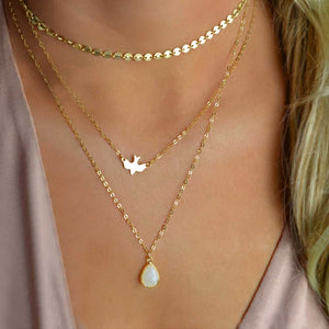 2017 New Peace Dove Soar Flying 3 Layers Crystal Sequins Chain pigeon bird Water Drop Pendant Multilayer Necklace Female