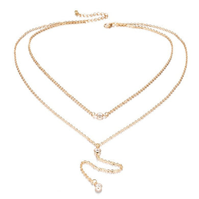 Charm Gold Color Boho Beach Sexy Body Jewelry Crystal Necklace Fashion Beach Multilayer Crystal Pendant Necklace