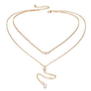 Charm Gold Color Boho Beach Sexy Body Jewelry Crystal Necklace Fashion Beach Multilayer Crystal Pendant Necklace