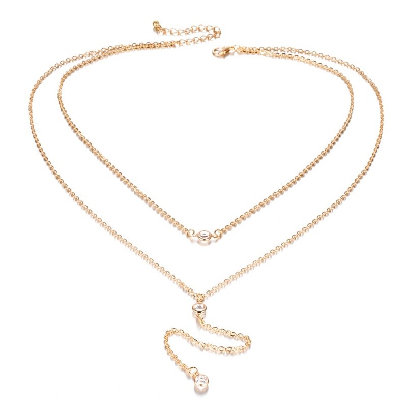 Charm Gold Color Boho Beach Sexy Body Jewelry Crystal Necklace Fashion Beach Multilayer Crystal Pendant Necklace