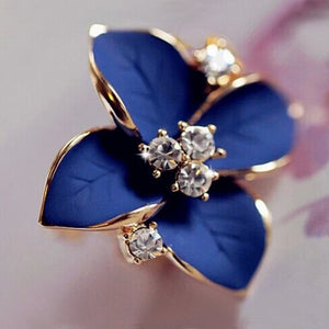 Fashion Elegant Blue Flower Ladies Gold Rhinestone Stud Earrings Pierced Earrings Brinco Women Jewelry Gift