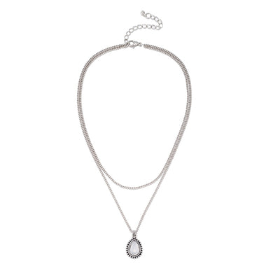Fashion Multi Layer Vintage Silver Color Drop Stone Pendant Necklace Boho Jewelry Women Girl Jewelry Gifts